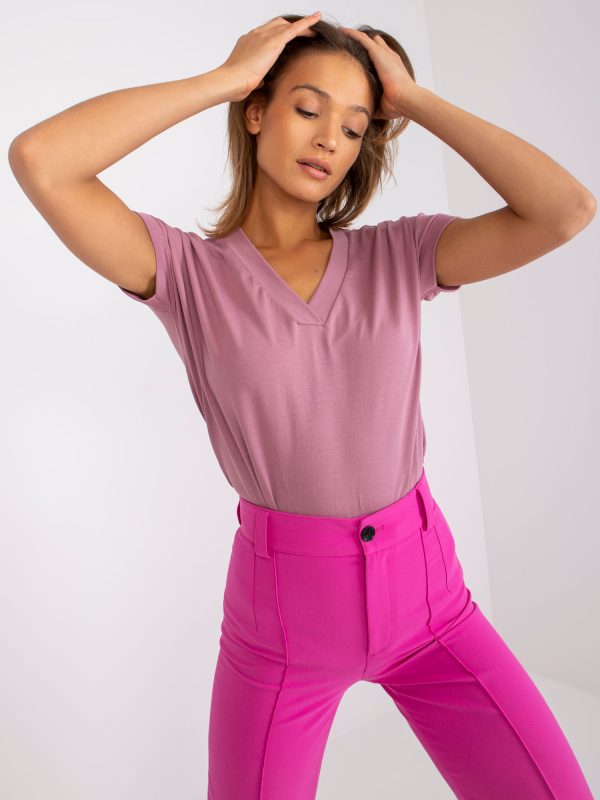 Wholesale Dirty pink T-shirt with V-neck Severine