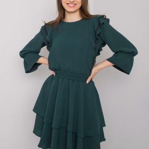 Wholesale Dark green dress with ruffles Aleah RUE PARIS