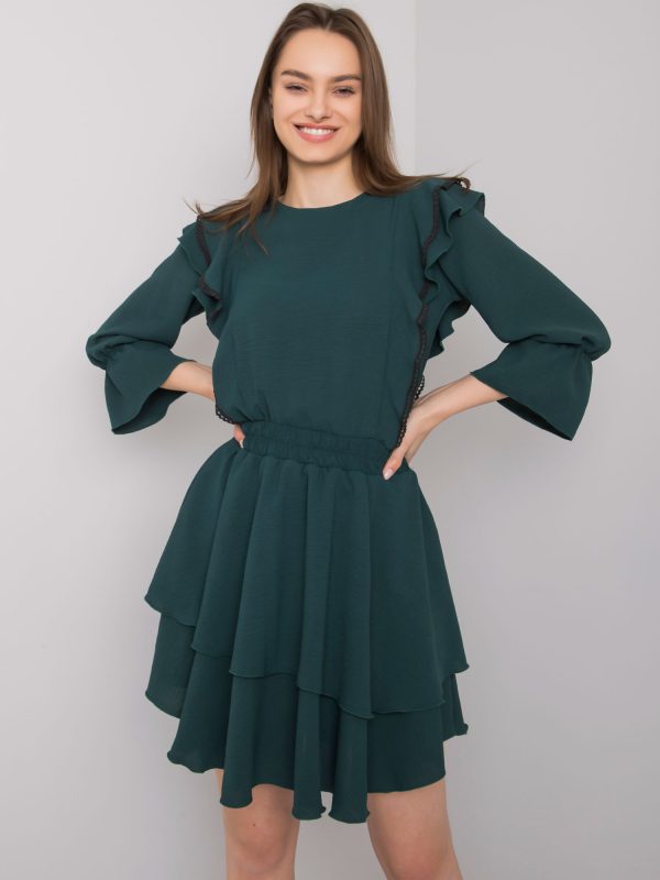 Wholesale Dark green dress with ruffles Aleah RUE PARIS