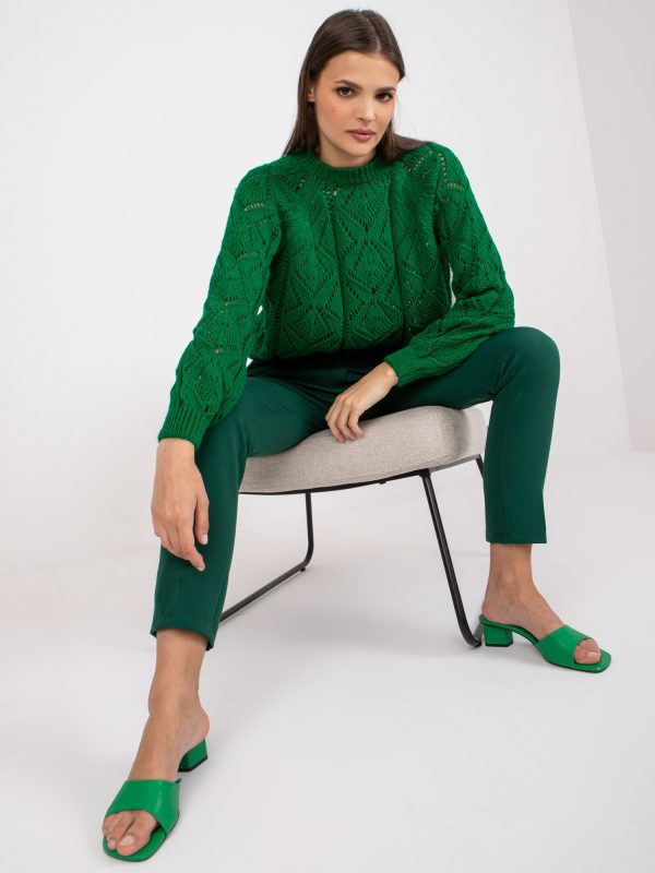 Wholesale Green women's sweater with openwork patterns RUE PARIS