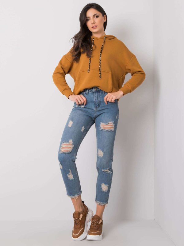 Wholesale Blue mom jeans with holes Steffi RUE PARIS