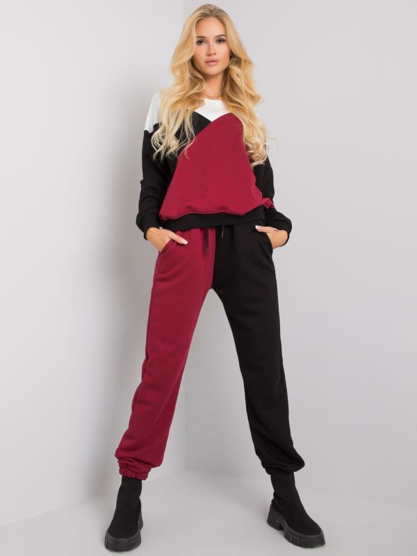 Wholesale Burgundy and black sweatsuit set Krista RUE PARIS