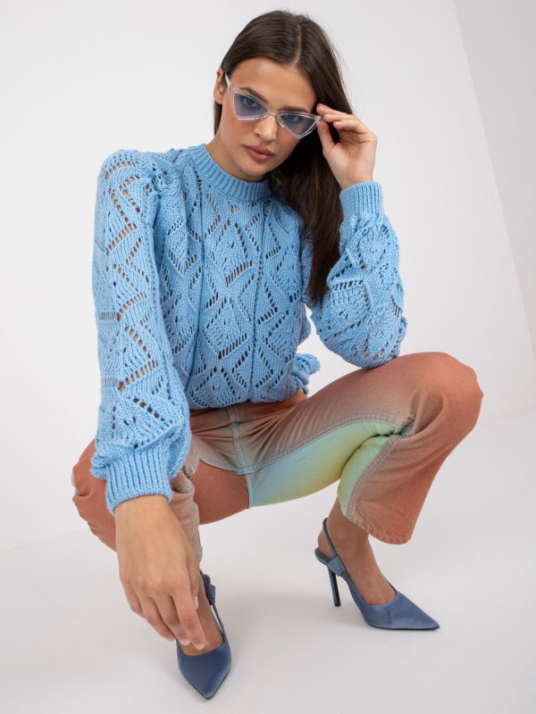 Wholesale Blue openwork classic sweater with long sleeves RUE PARIS