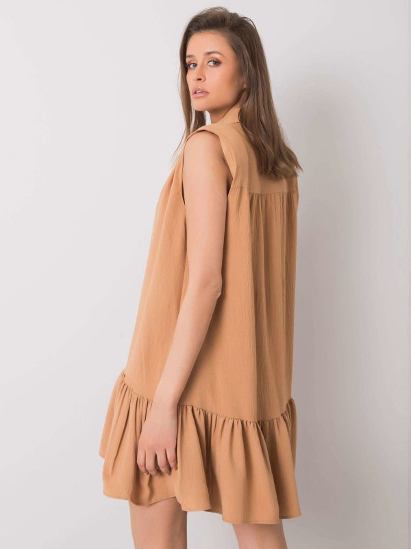 Wholesale Dark beige dress with ruffle Odelia RUE PARIS