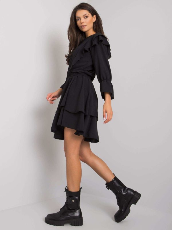 Wholesale Black dress with ruffles Cataleya RUE PARIS