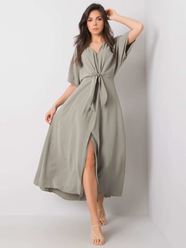 Wholesale Khaki dress with tie Enrica RUE PARIS