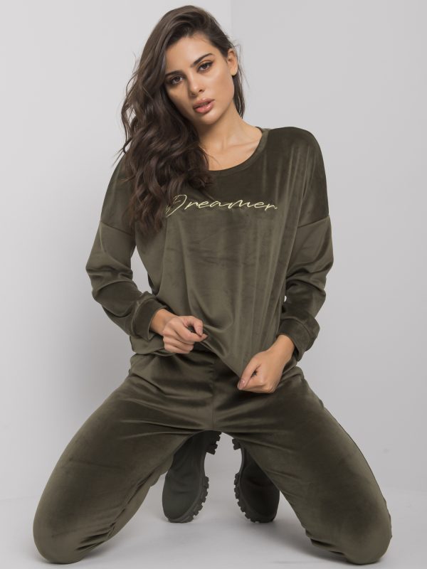 Wholesale Khaki two-piece set with velor Fidenza RUE PARIS