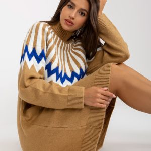 Wholesale Camel women's turtleneck knitted dress Shereen RUE PARIS