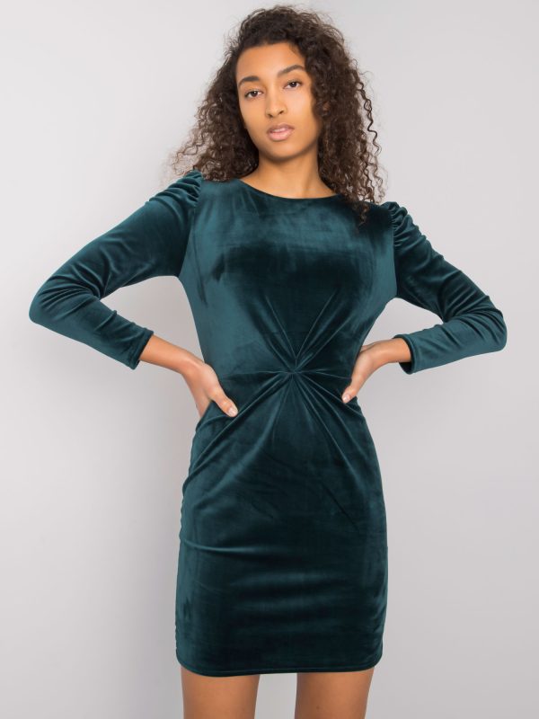 Wholesale Dark Green Velour Long Sleeve Dress Ellara RUE PARIS