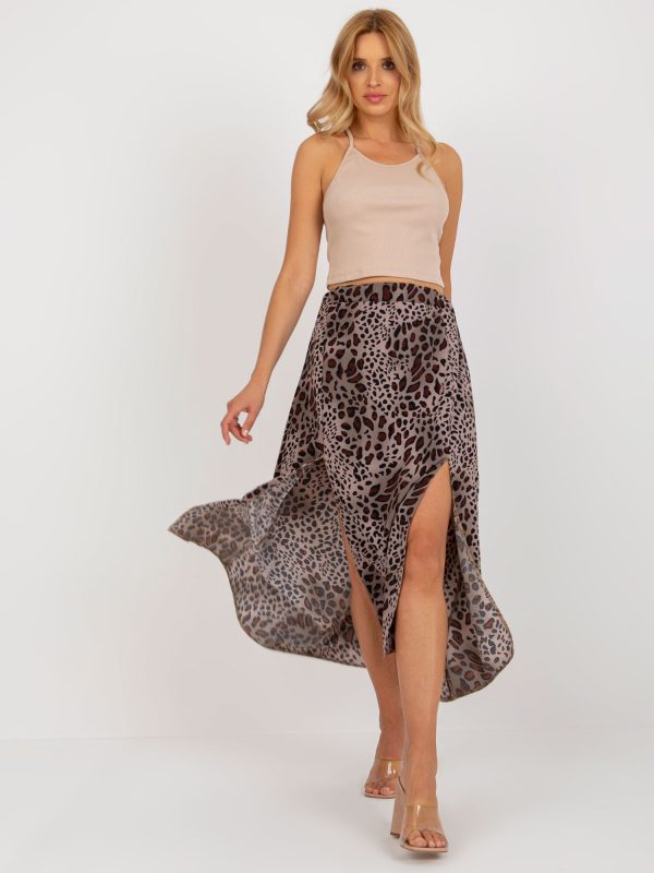 Wholesale Brown and black asymmetrical leopard skirt RUE PARIS