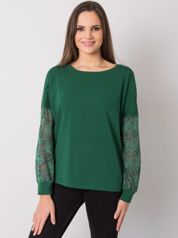 Wholesale Dark green blouse with lace Shantelle RUE PARIS