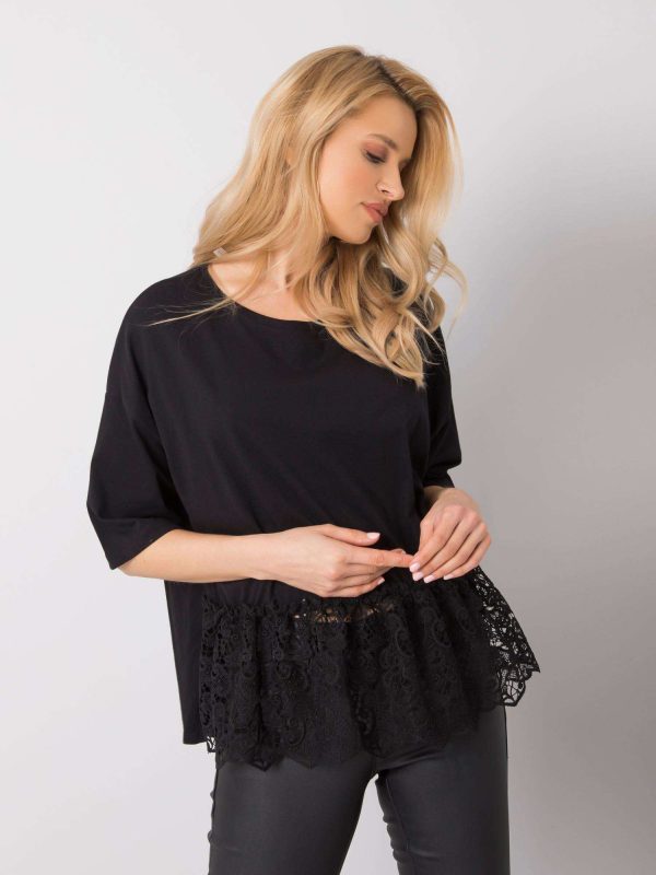 Wholesale Black blouse with lace Ancona RUE PARIS