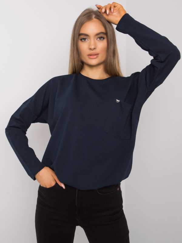 Wholesale Navy blue basic blouse with Norine pocket