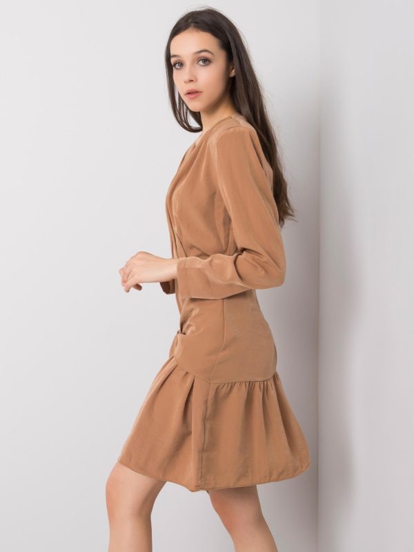 Wholesale Light brown flounce dress Emmeline RUE PARIS