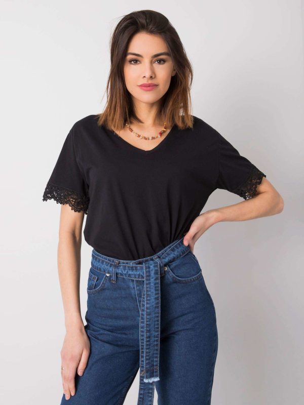 Wholesale Black T-shirt with lace Celeste RUE PARIS