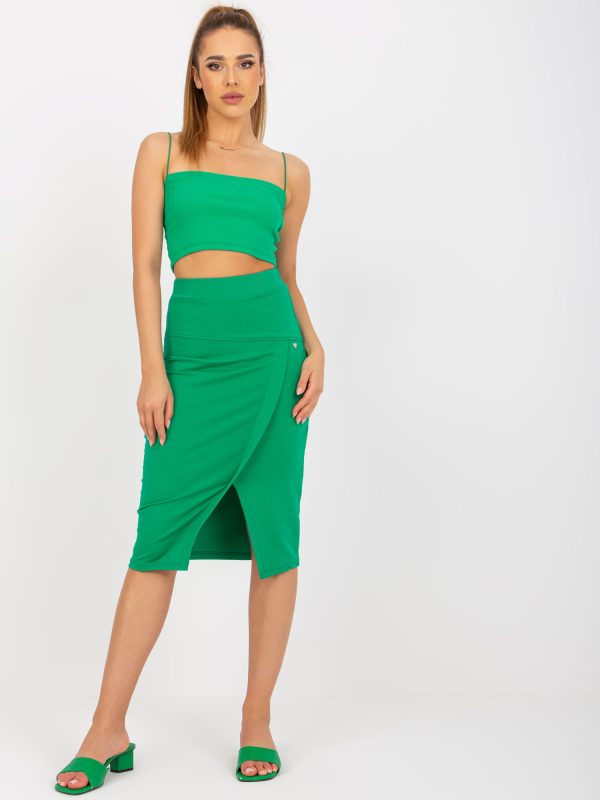 Wholesale Green pencil skirt midi basic with slit