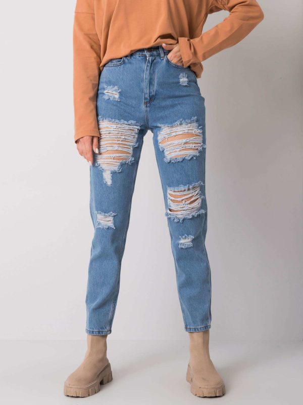 Wholesale Blue mom jeans with holes Tanel RUE PARIS