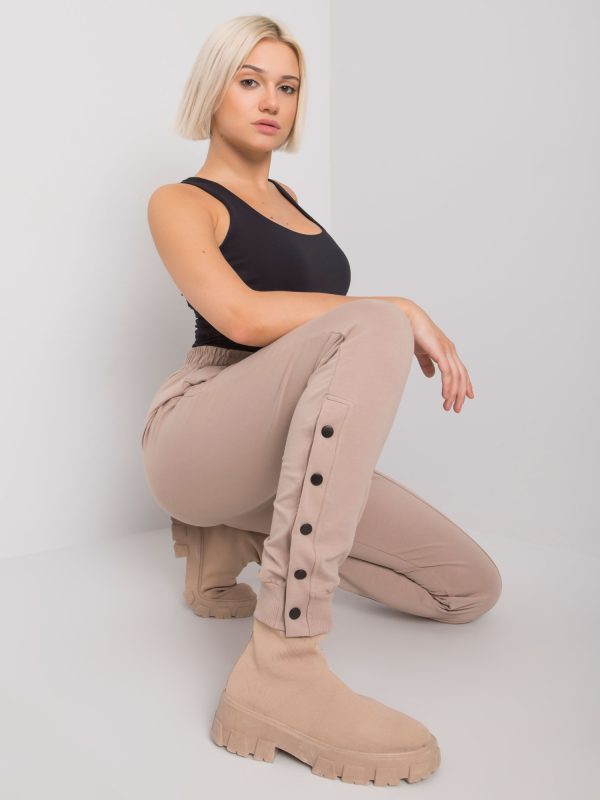 Wholesale Dark beige sweatpants with buttons Cindy RUE PARIS