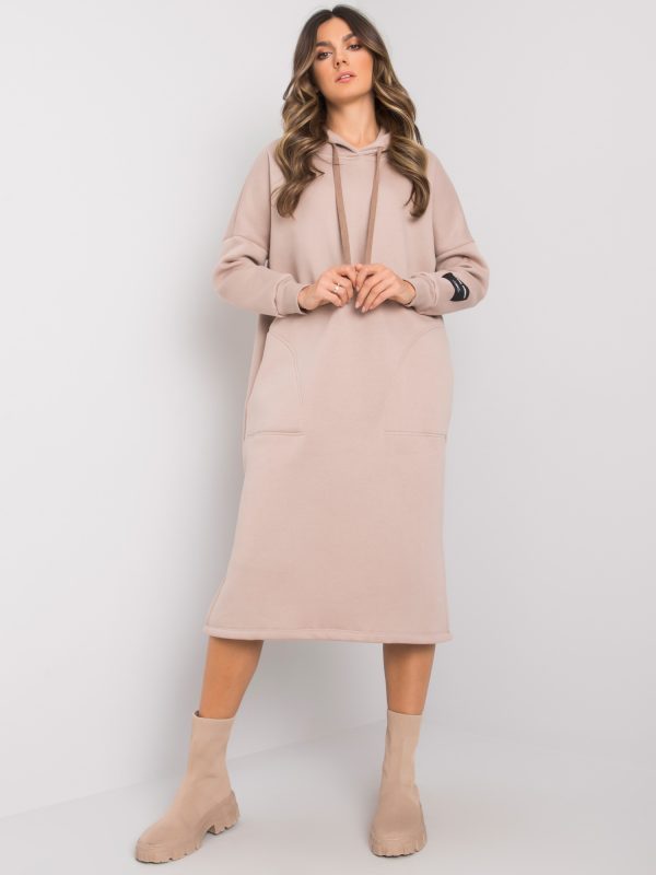 Wholesale Dark beige sweatshirt dress with pockets Sheffield RUE PARIS