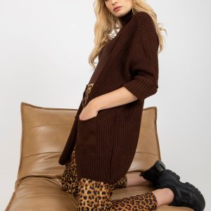 Wholesale Dark Brown 3/4 Sleeve Loose Cardigan RUE PARIS