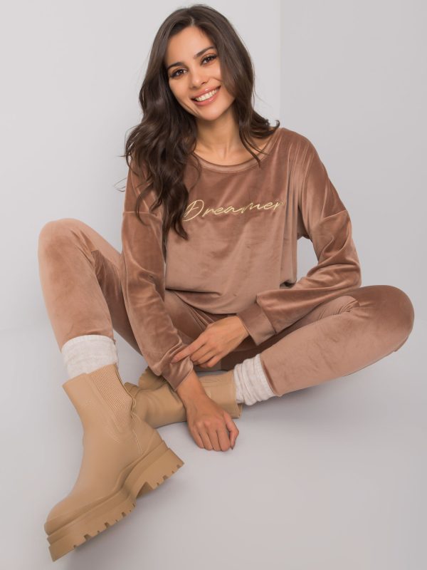 Wholesale Brown two-piece set with velor Fidenza RUE PARIS