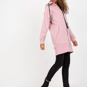 Wholesale Pink long sweatshirt basic with zipper RUE PARIS