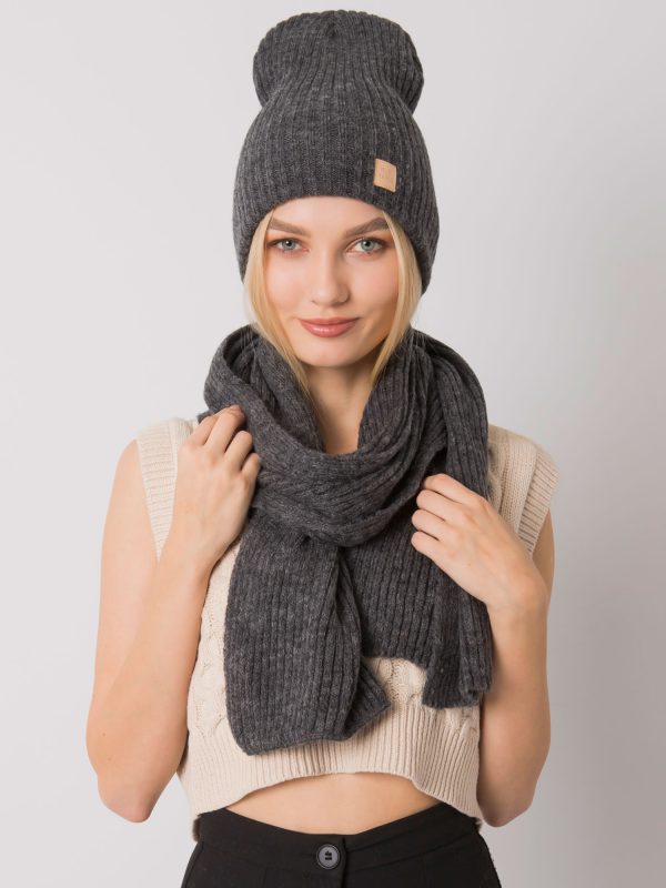 Wholesale Dark gray winter set hat and scarf RUE PARIS