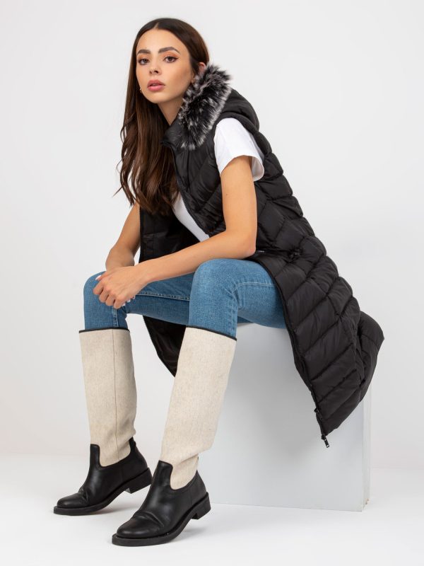 Wholesale Black long down vest with quilting RUE PARIS