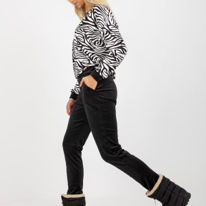 Wholesale White and black velor set with animal print sweatshirt RUE PARIS