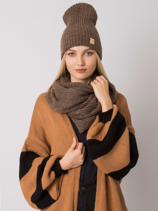 Wholesale Brown winter set hat and scarf RUE PARIS