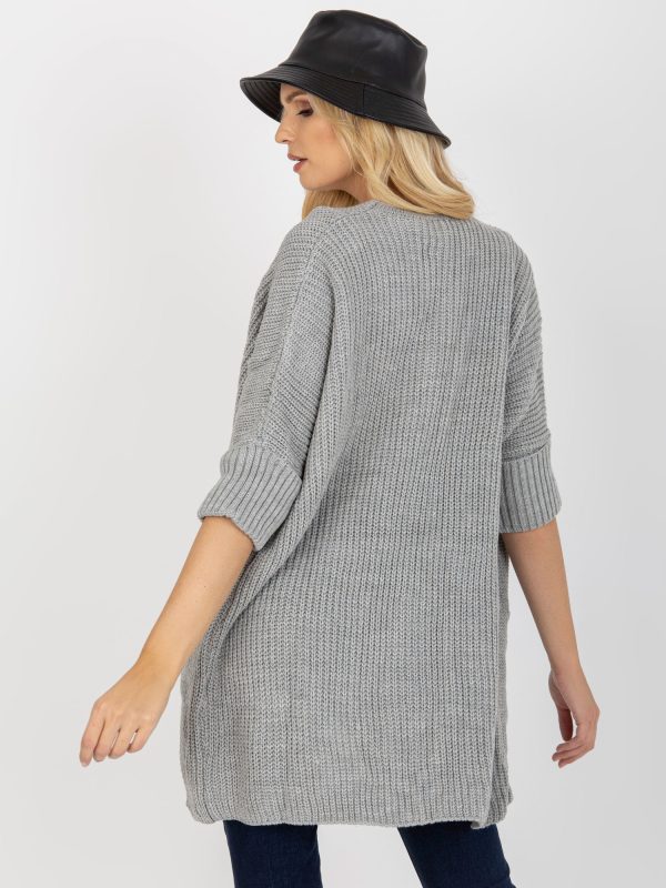 Wholesale Gray women's cardigan with pockets RUE PARIS