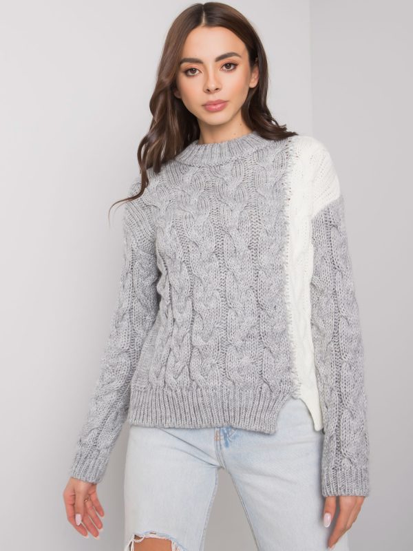 Wholesale Grey women's sweater with braids Biarritz RUE PARIS