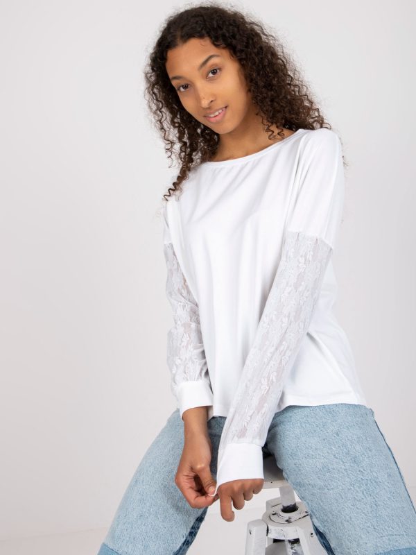 Wholesale White blouse with lace sleeves Shantelle RUE PARIS