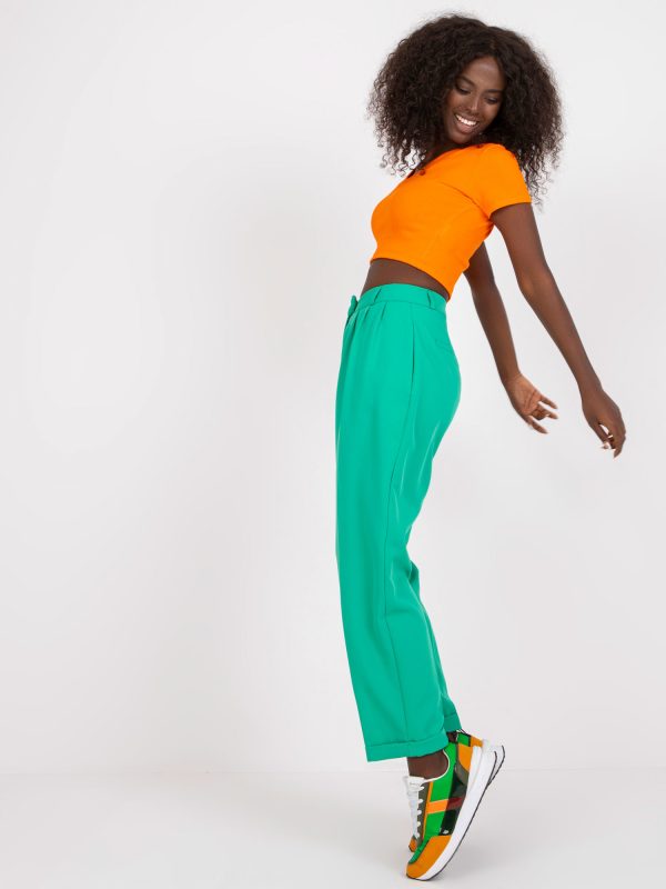 Wholesale Green women's pants in fabric with pockets RUE PARIS