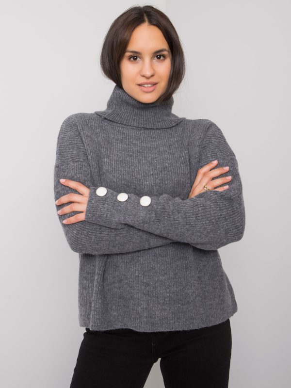 Wholesale Dark grey women's turtleneck sweater Emrie RUE PARIS