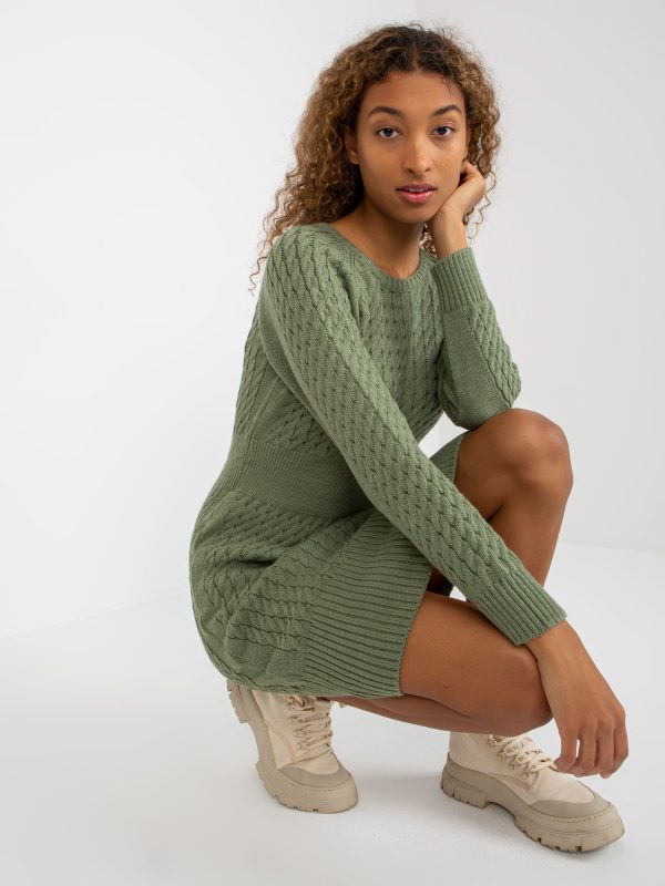 Wholesale Light green pencil knitted dress with wool RUE PARIS