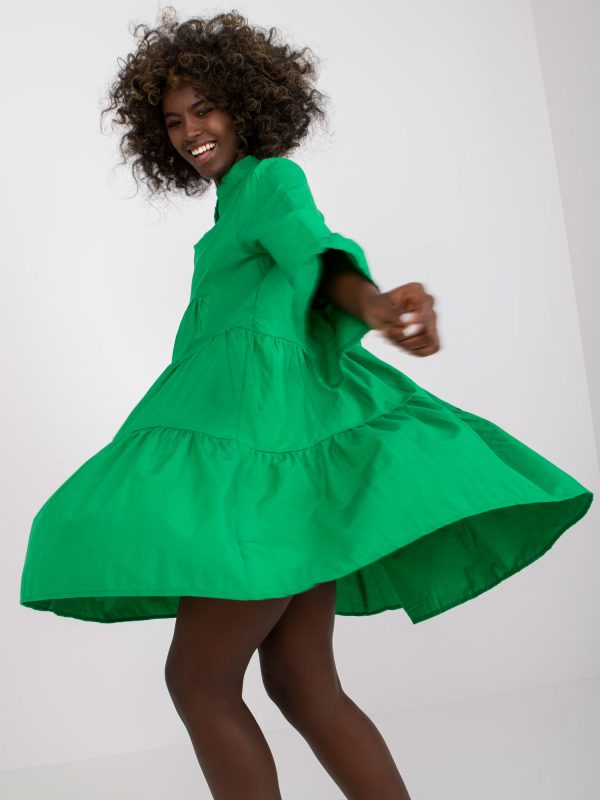 Wholesale Green dress with ruffle cotton RUE PARIS