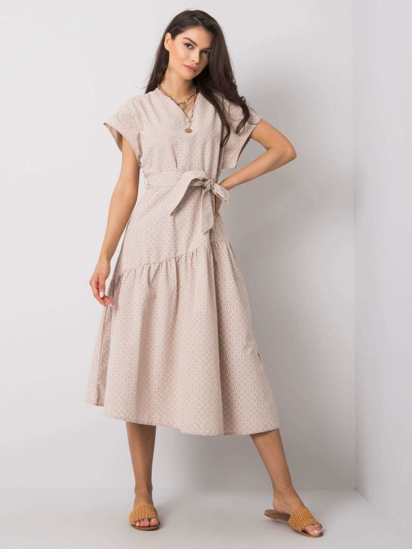 Wholesale Beige dress with prints Nola RUE PARIS