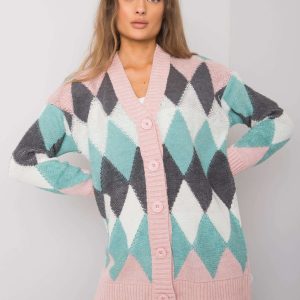 Wholesale Pink and mint button-up sweater Arden RUE PARIS