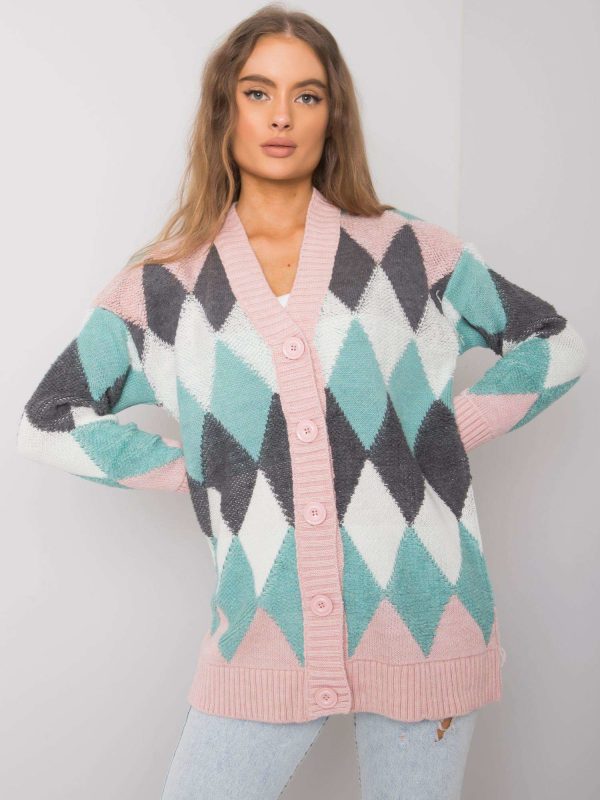 Wholesale Pink and mint button-up sweater Arden RUE PARIS