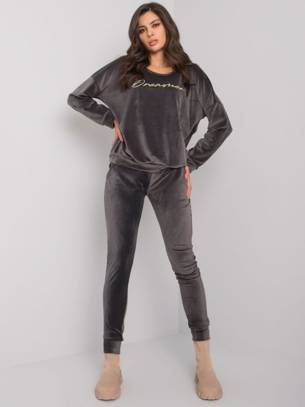 Wholesale Dark grey two-piece velour set Fidenza RUE PARIS