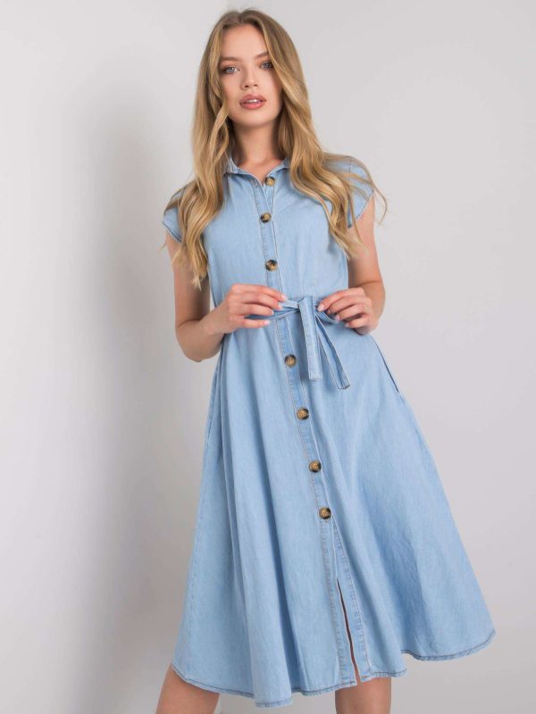 Wholesale Light blue dress with buttons Depika RUE PARIS