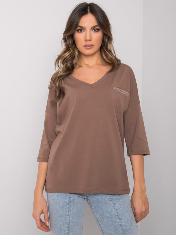 Wholesale Brown cotton casual blouse Sofia RUE PARIS