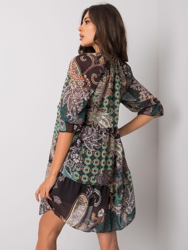 Wholesale Green dress with ethnic patterns Corrine RUE PARIS