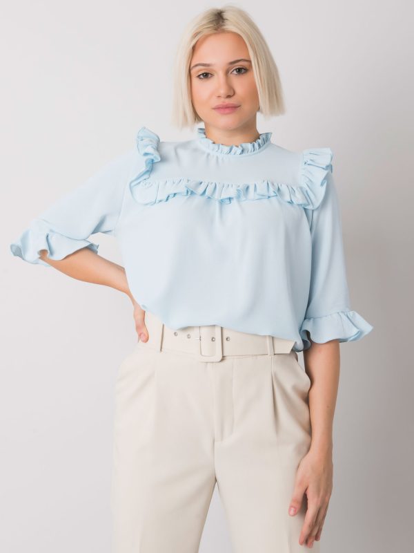 Wholesale Light blue blouse with frills Limassol RUE PARIS