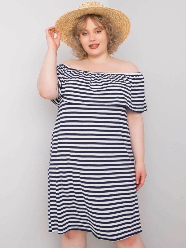 Wholesale Navy and White Plus Size Striped Annabel Dress