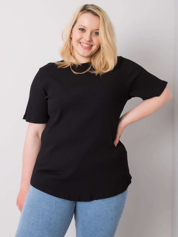 Wholesale Black plus size blouse with stripe Stella