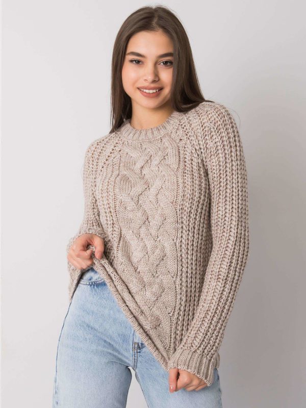 Wholesale Light beige sweater with braids Belfast RUE PARIS