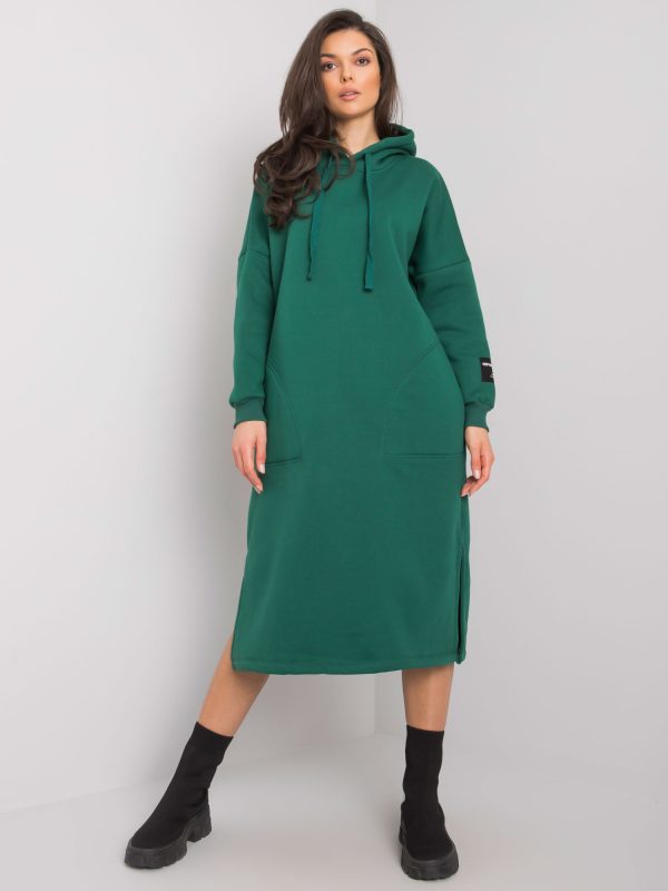 Wholesale Dark green sweatshirt dress with pockets Sheffield RUE PARIS