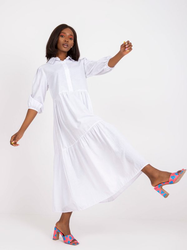 Wholesale White dress with ruffle and collar RUE PARIS